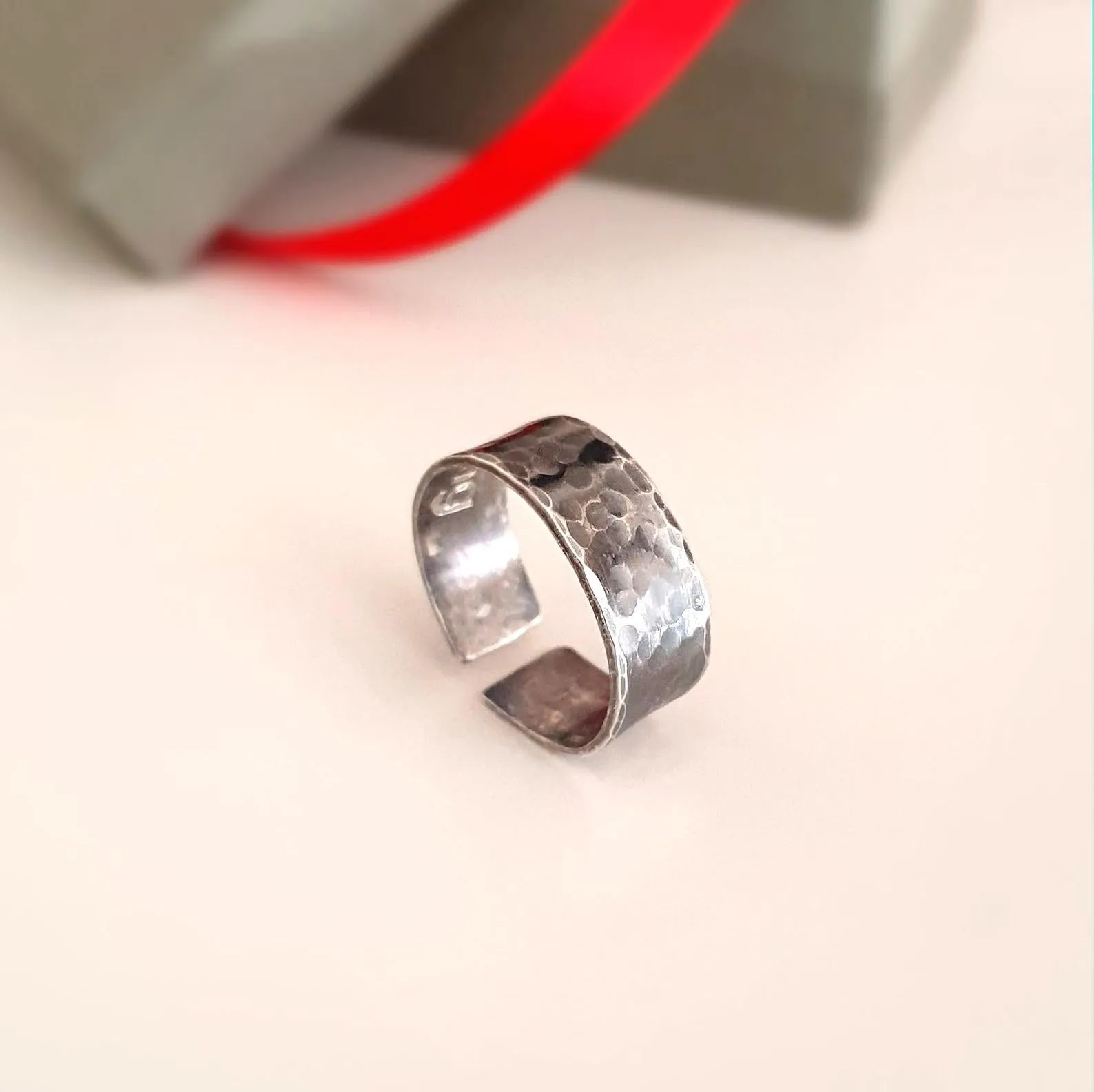 Rustic Cross Ring for Men Hammered Oxidized Sterling silver