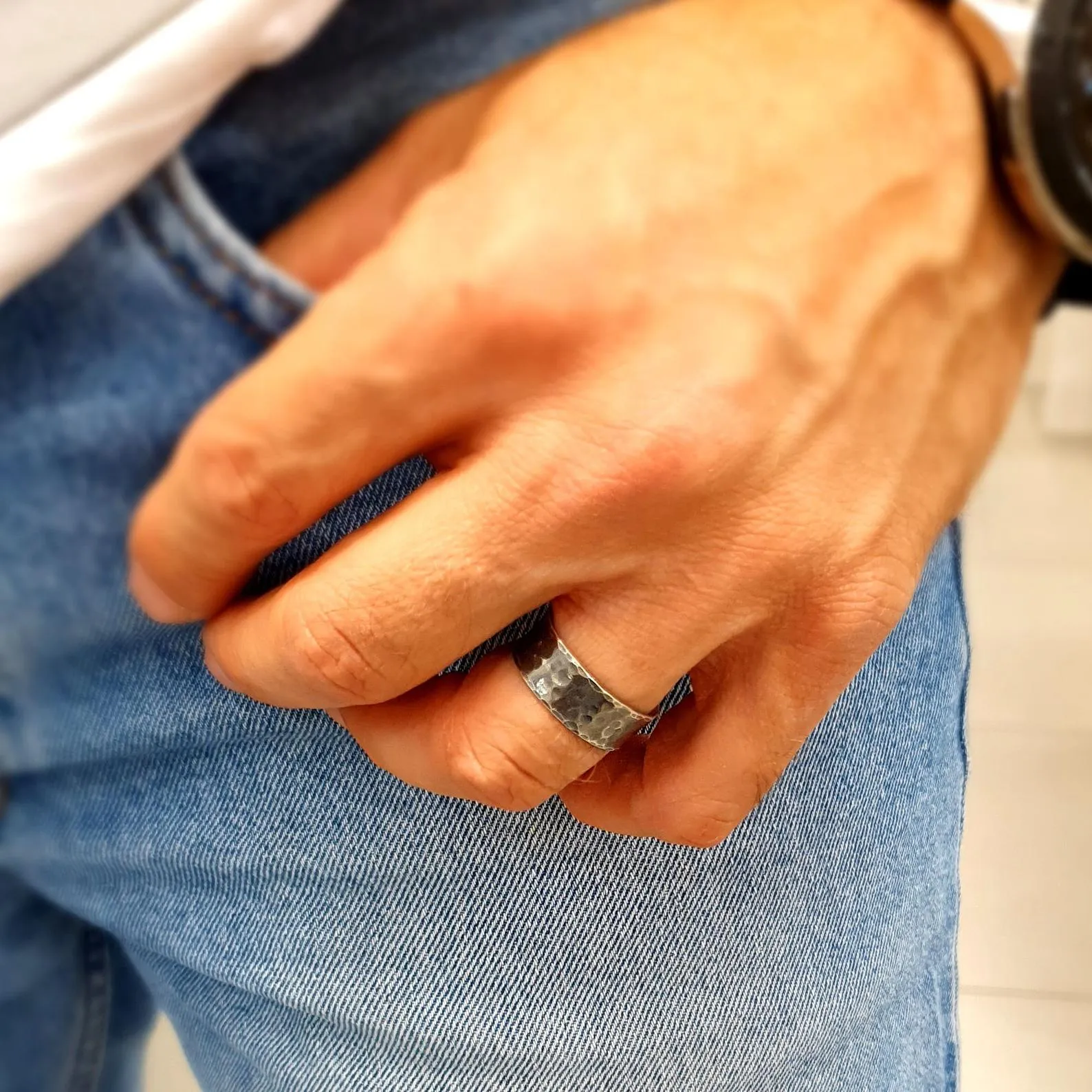 Rustic Cross Ring for Men Hammered Oxidized Sterling silver