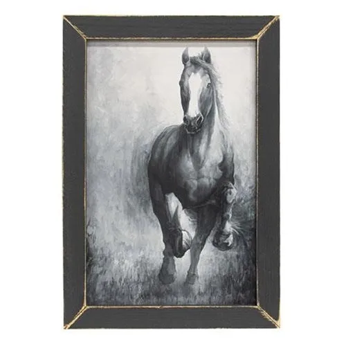 Rustic galloping horse wooden framed artwork