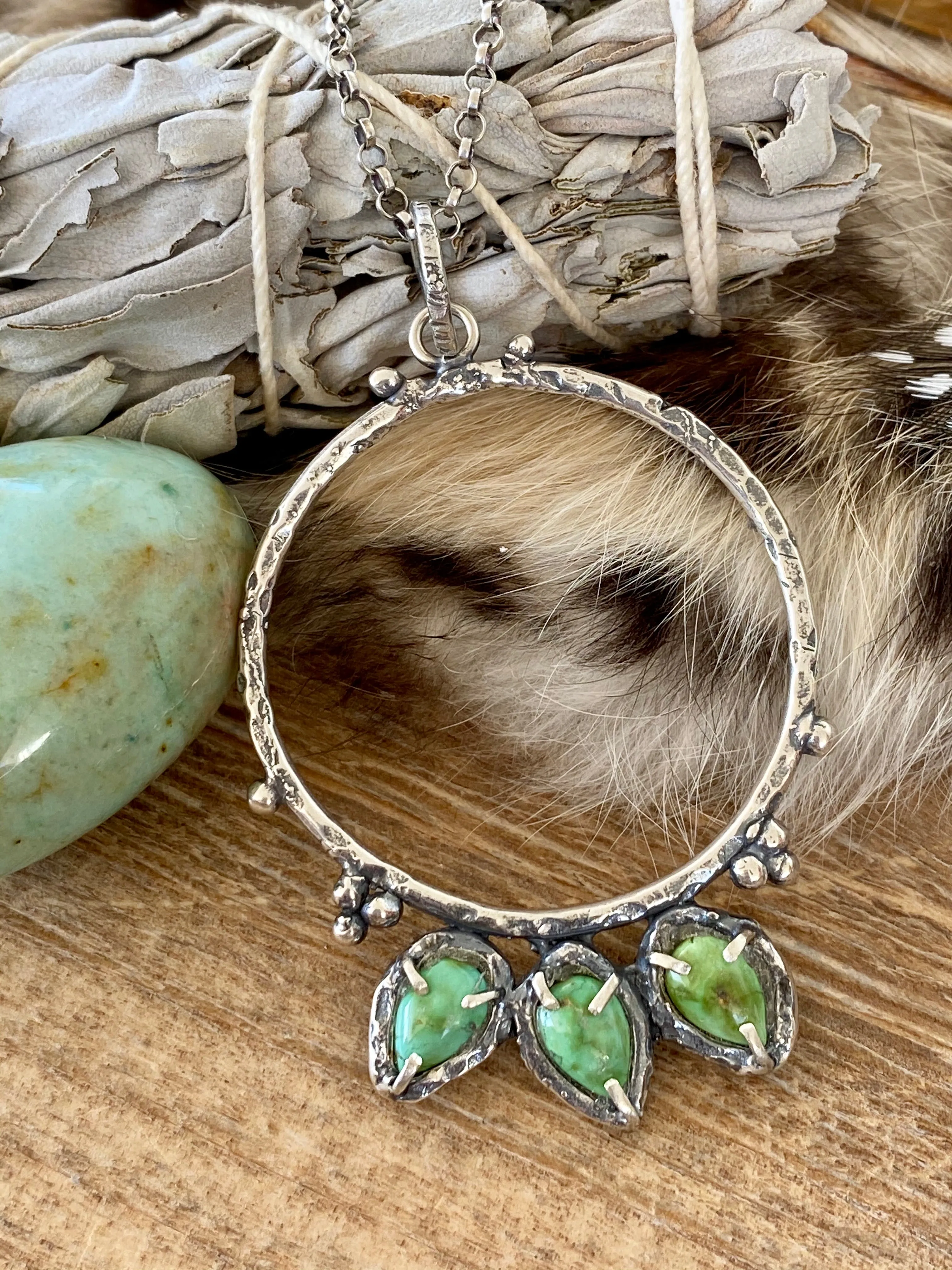 Rustic hand cast teardroplets of turquoise necklace