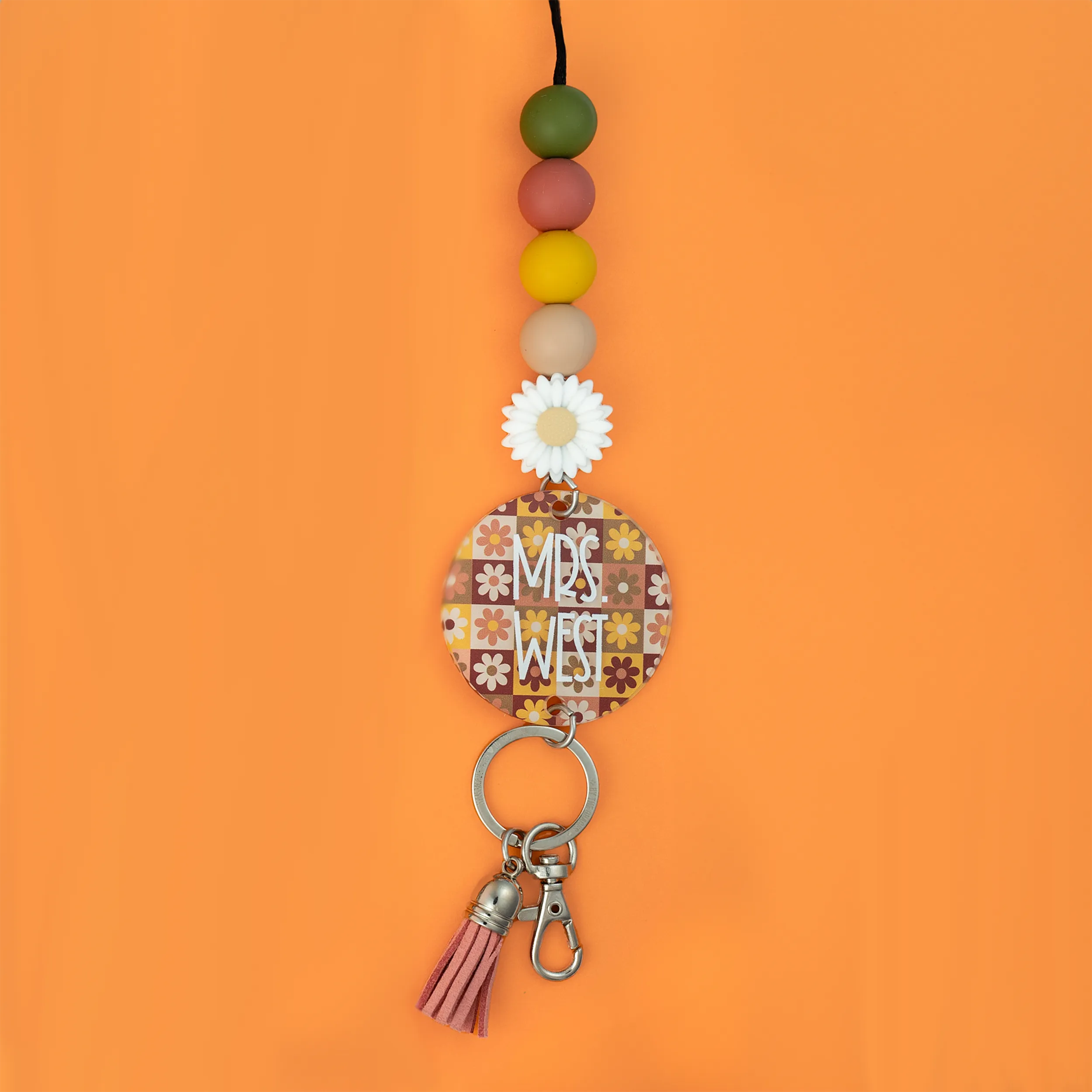Rustic Petals Printed Acrylic Beaded Lanyard