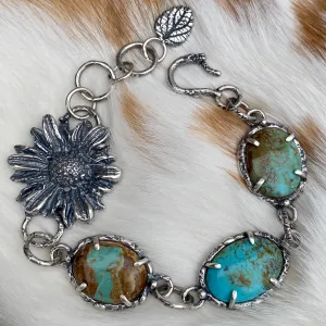 Rustic tattered wildflower sterling silver beacelet