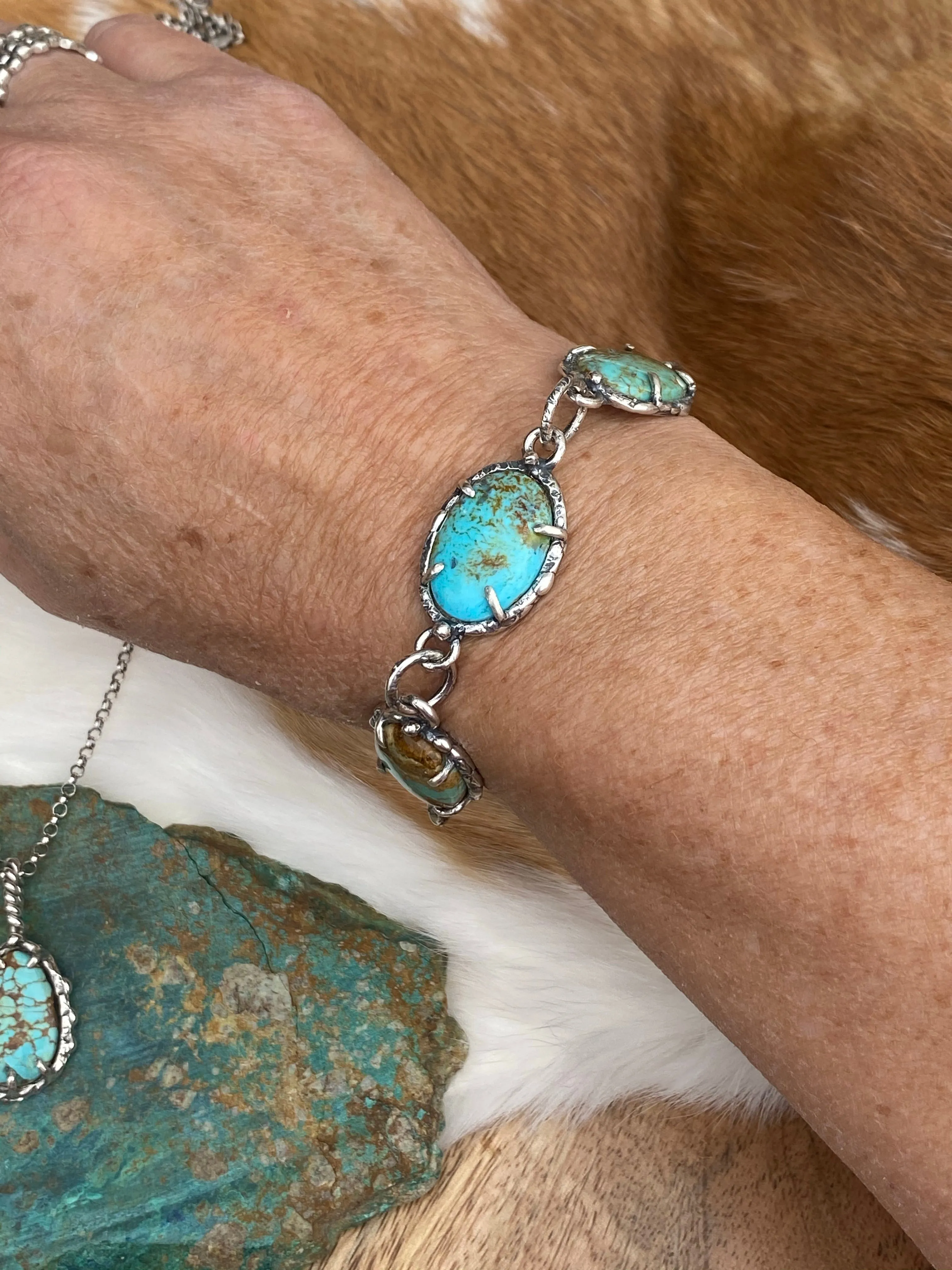 Rustic tattered wildflower sterling silver beacelet