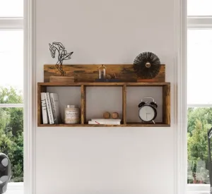 Rustic Triple Cubed Floating Shelf with Ledge - Aged Wood