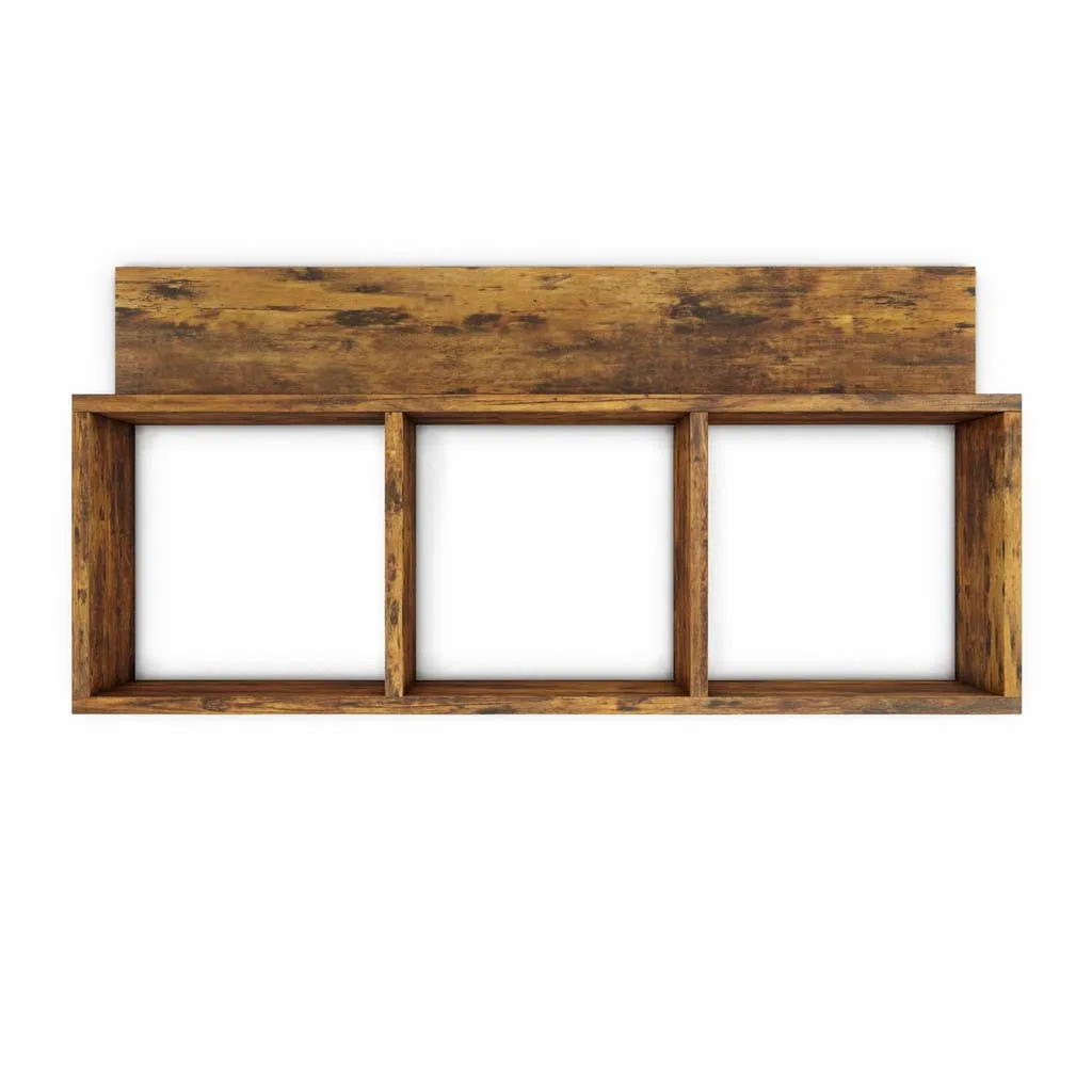 Rustic Triple Cubed Floating Shelf with Ledge - Aged Wood