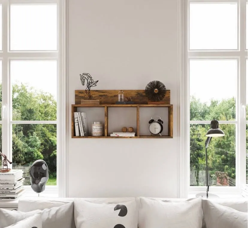 Rustic Triple Cubed Floating Shelf with Ledge - Aged Wood
