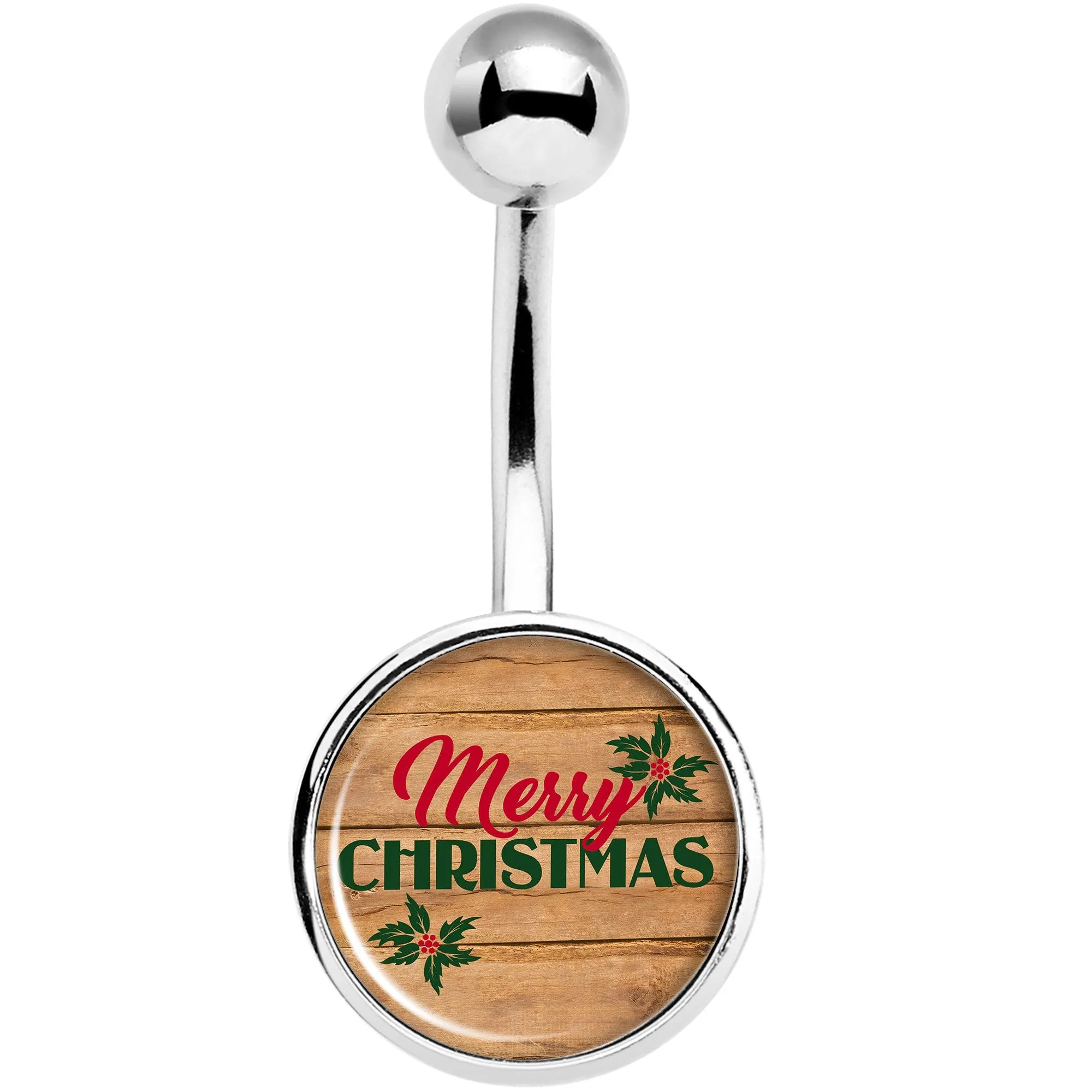 Rustic Wood Merry Christmas Belly Ring