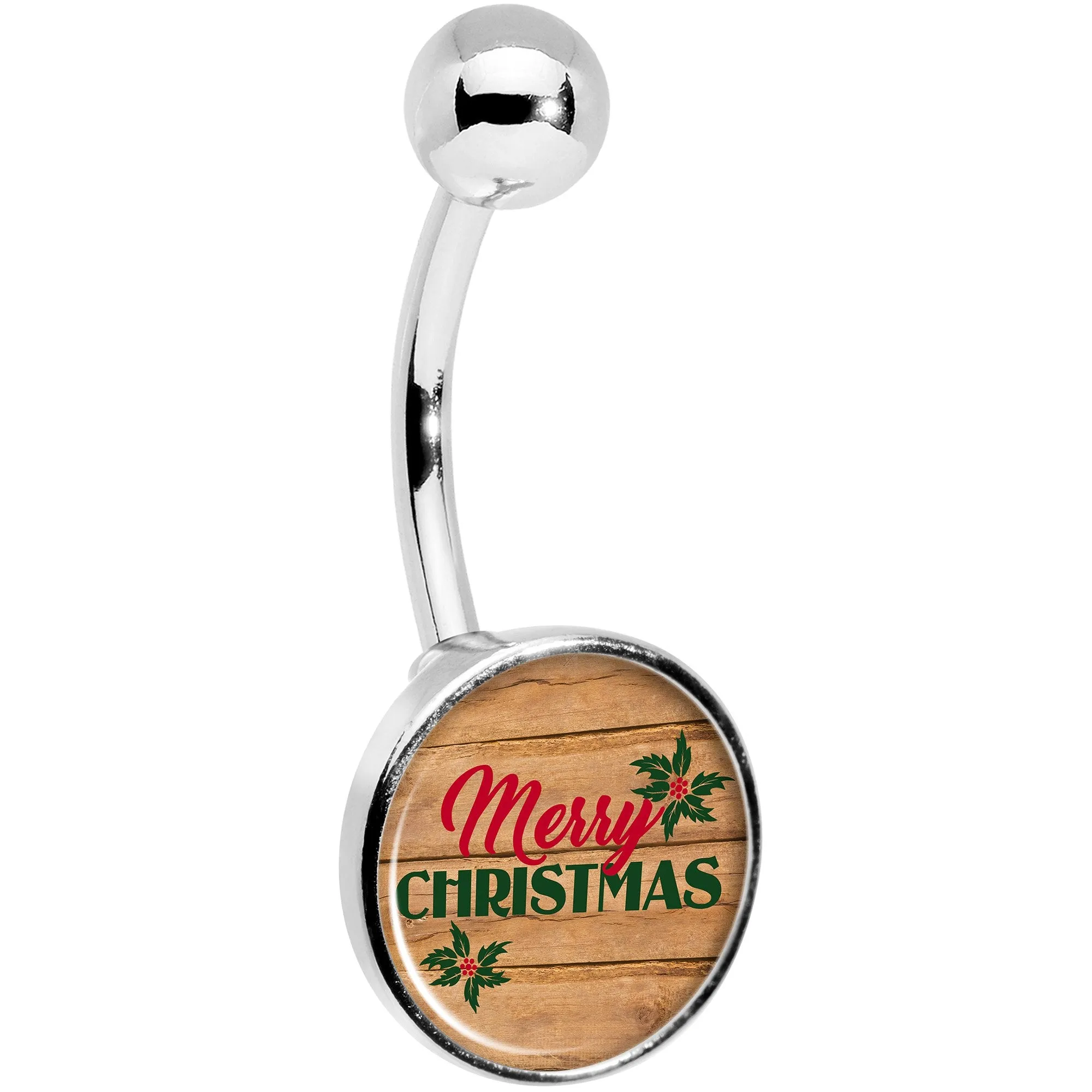Rustic Wood Merry Christmas Belly Ring