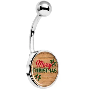 Rustic Wood Merry Christmas Belly Ring