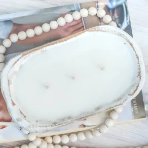 Rustic Wooden Bowl Candle- White