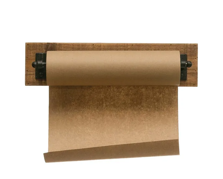 Rustic wooden wall bracket with paper roll