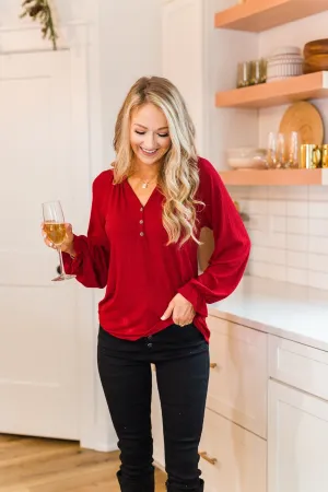 Sail Away With Me Knit Button Top- Holiday Red