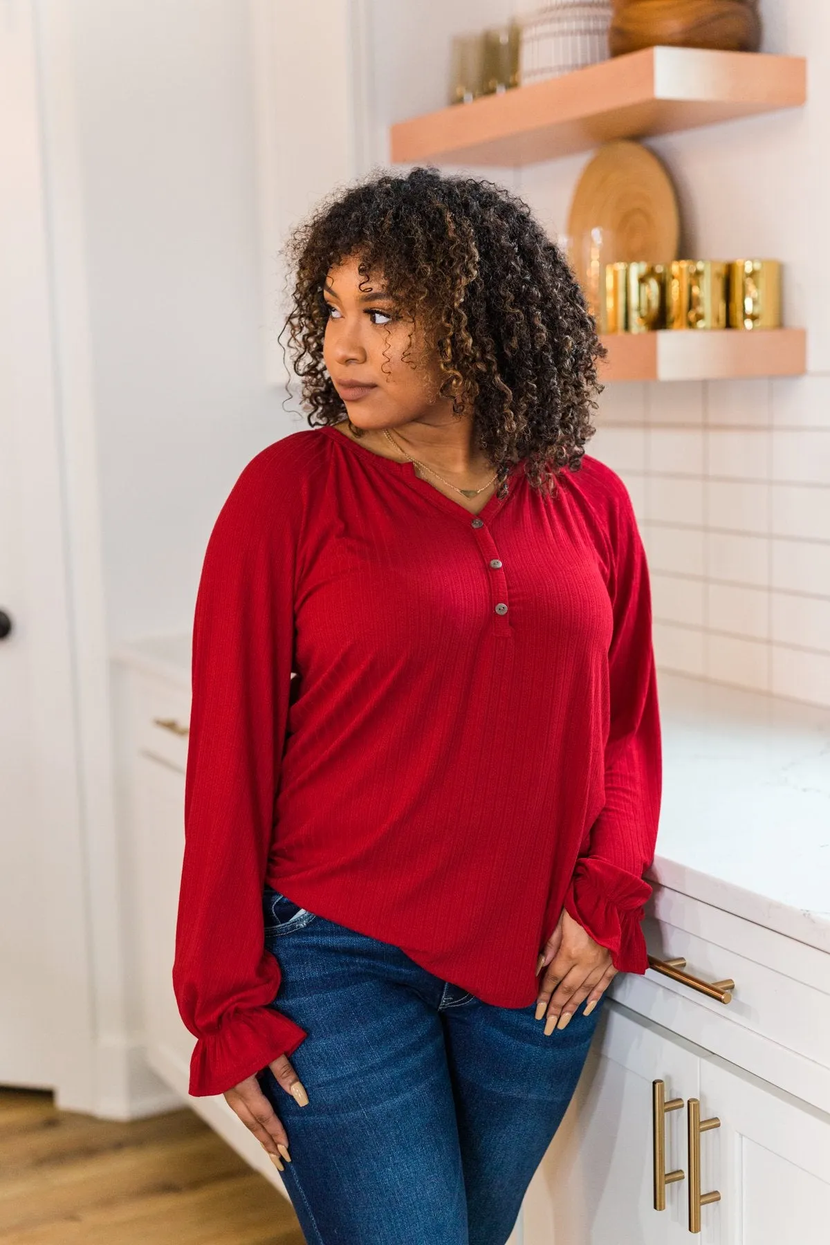 Sail Away With Me Knit Button Top- Holiday Red
