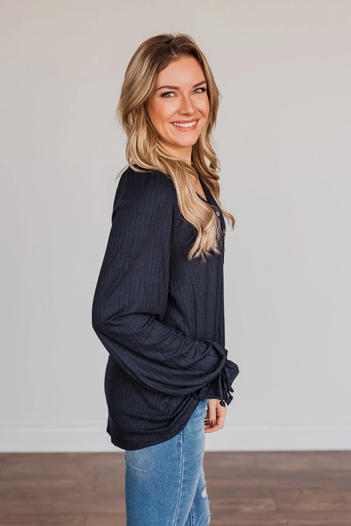 Sail Away With Me Knit Button Top- Navy