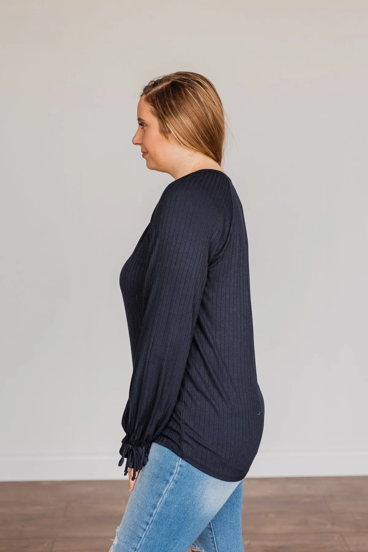 Sail Away With Me Knit Button Top- Navy
