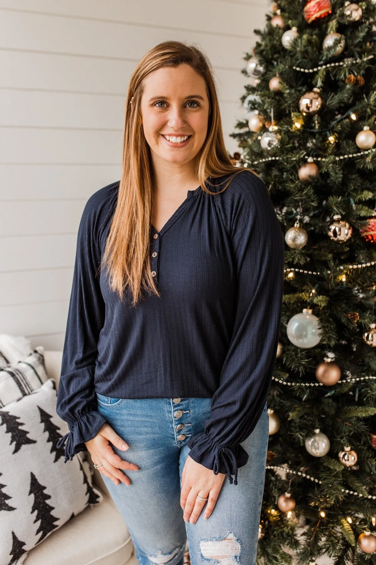 Sail Away With Me Knit Button Top- Navy