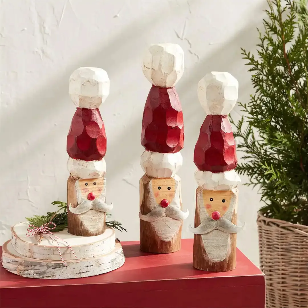 SANTA CARVED WOOD SITTER