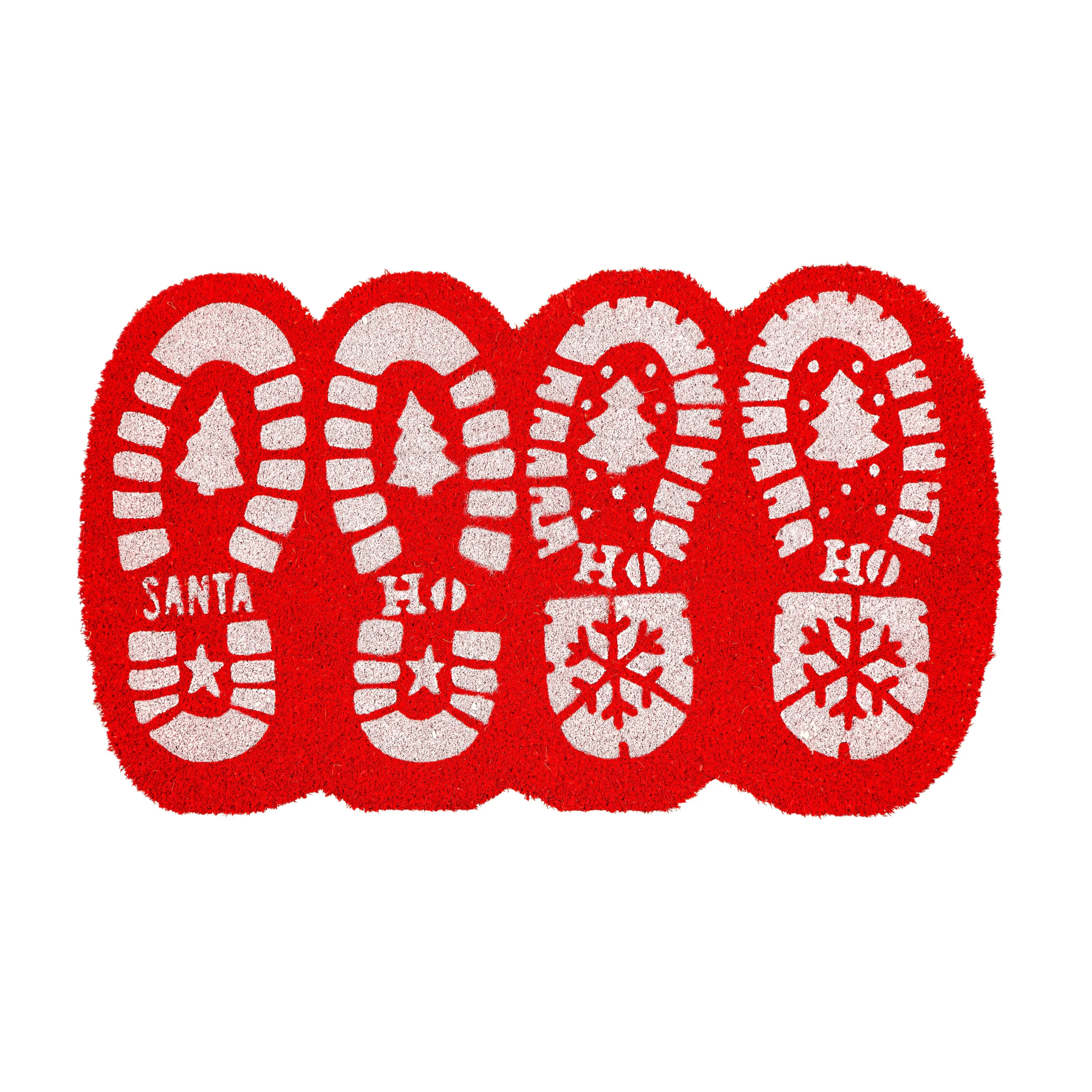 Santa Ho Ho Ho Boot Prints Shaped Coir Mat,2rm1401