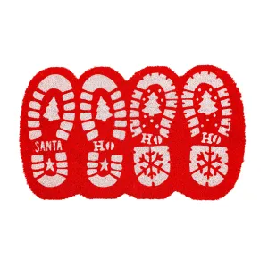 Santa Ho Ho Ho Boot Prints Shaped Coir Mat,2rm1401