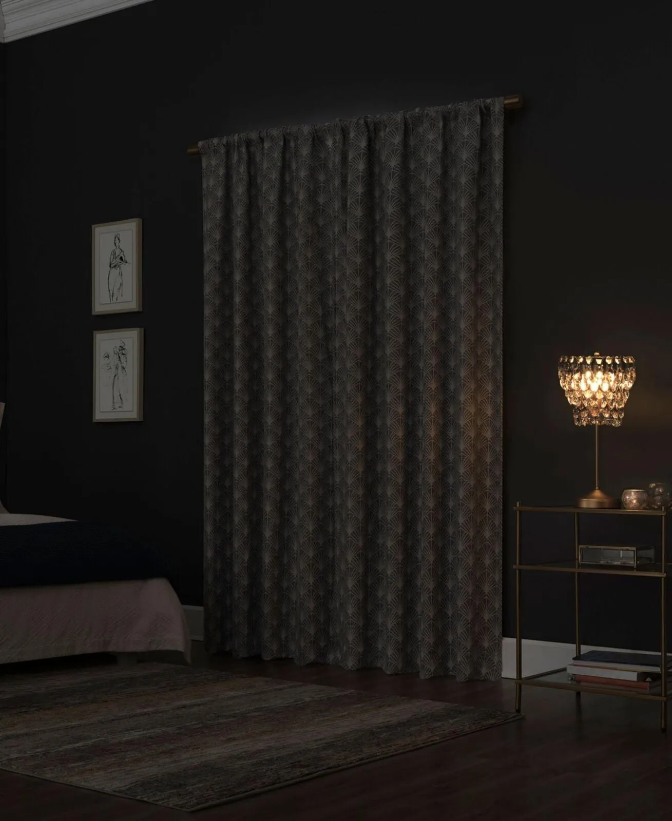 Scott Living Art Deco Total Blackout Back Tab Curtain Panel Navy Blue 50" x 84"