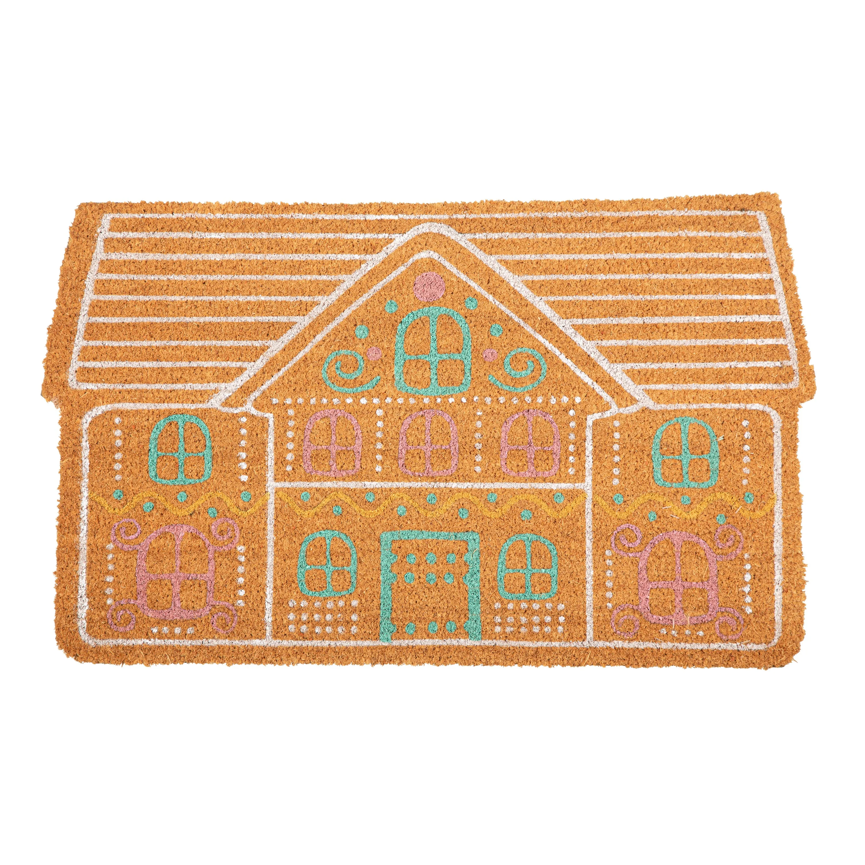 Season's Greeting Gingerbread Home Shaped Coir Mat,2rm1403