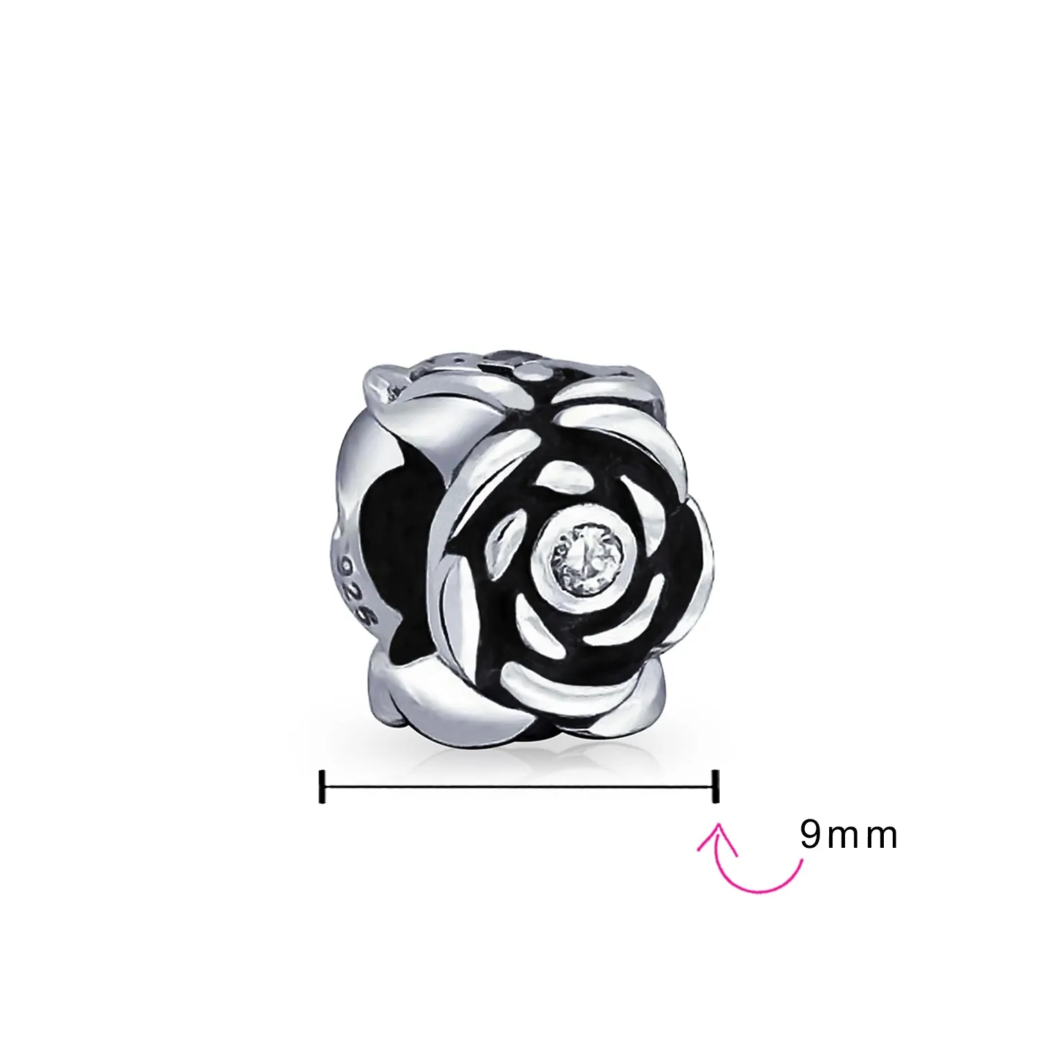 Set of 2 Heart Grandma Dangle & Flower Garden Black Rose Charm Bead Silver