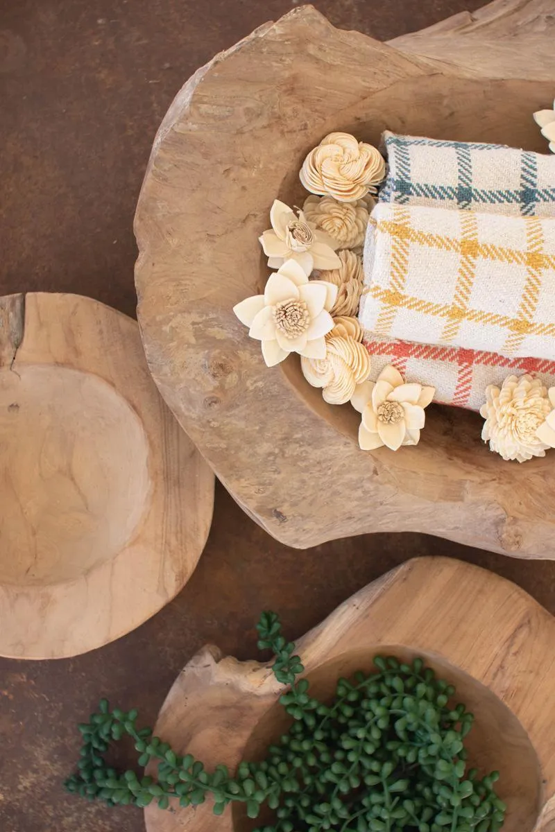 Set of 3 Rustic Teak Bowls