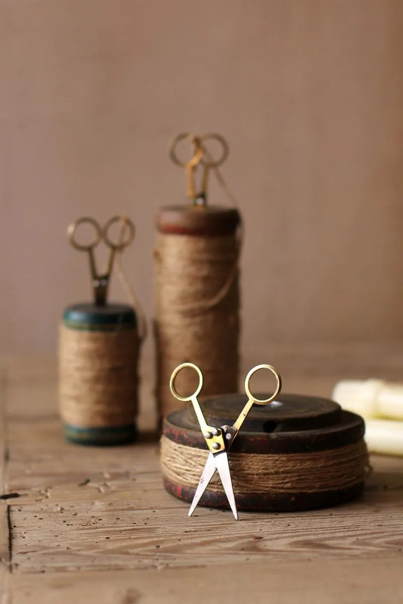 Set of 3 Wooden Spools with Jute Twine and Scissors (Pack of 2)