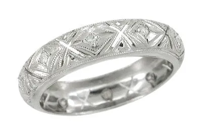 Seymour Art Deco Vintage Diamond Wedding Band in Platinum - Size 6 1/2