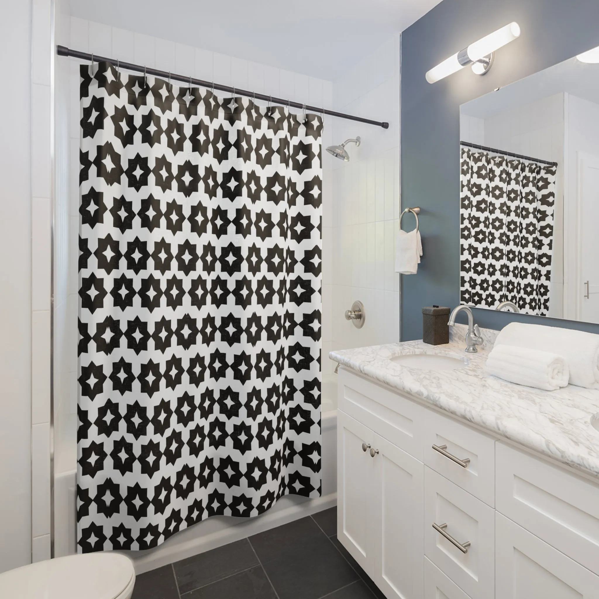 Shower Curtain-Black and White  Modern Farmhouse Graphic