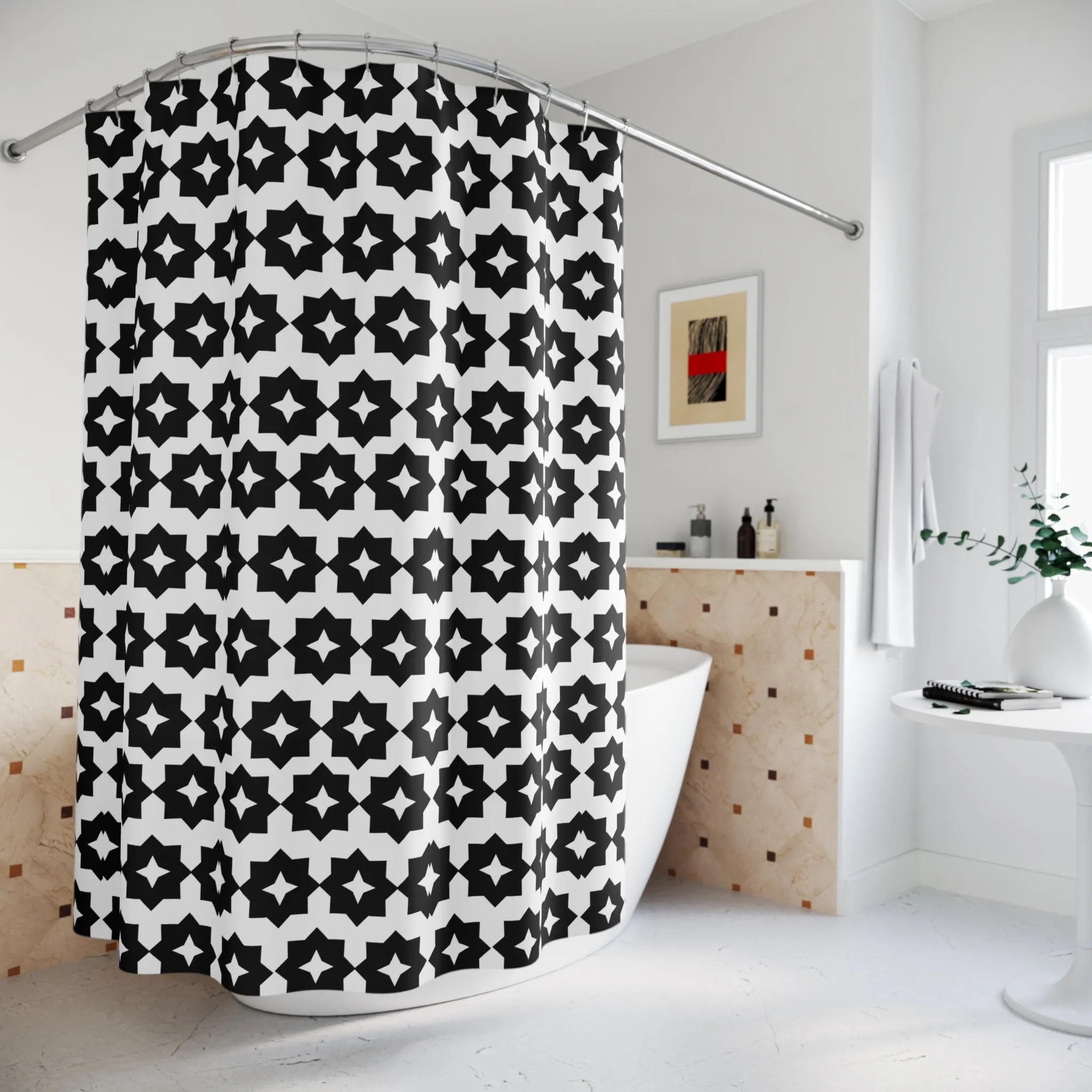 Shower Curtain-Black and White  Modern Farmhouse Graphic