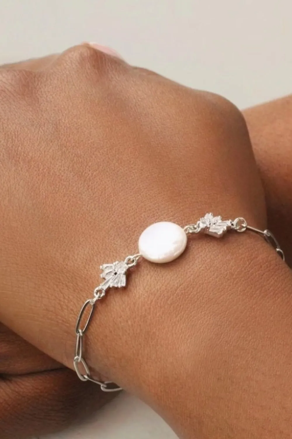 SILK PURSE SOW'S EAR SILVER ART DECO FRESHWATER PEARL BRACELET