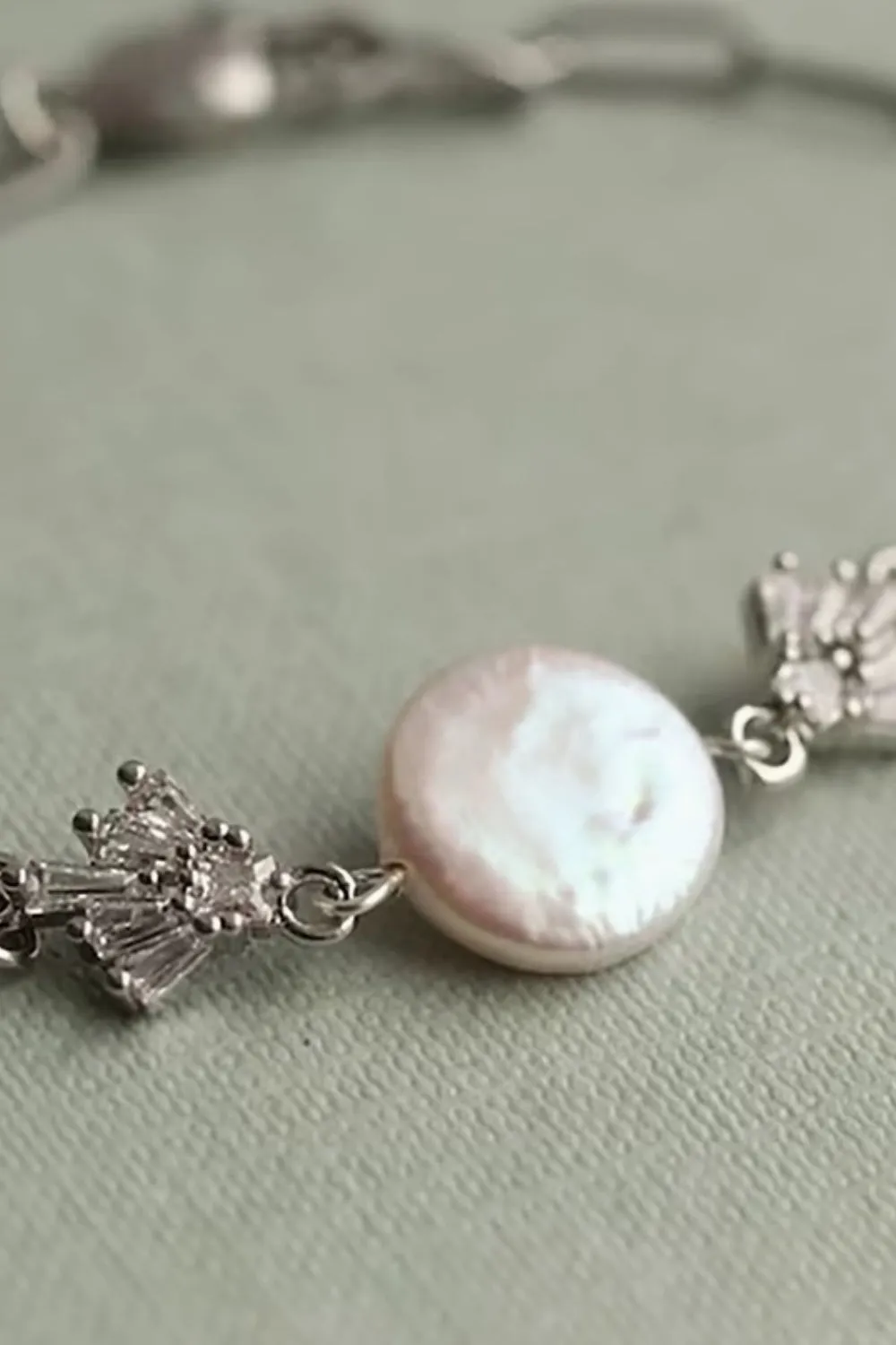 SILK PURSE SOW'S EAR SILVER ART DECO FRESHWATER PEARL BRACELET