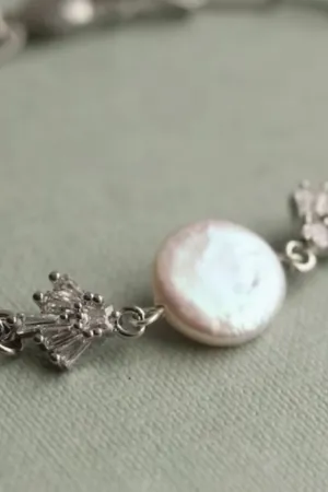 SILK PURSE SOW'S EAR SILVER ART DECO FRESHWATER PEARL BRACELET