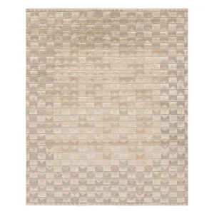Silver Contemporary Art Deco Wool Silk Blend Rug - 8' x 9'8"