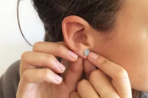Silver Stack Dot Concrete Earrings