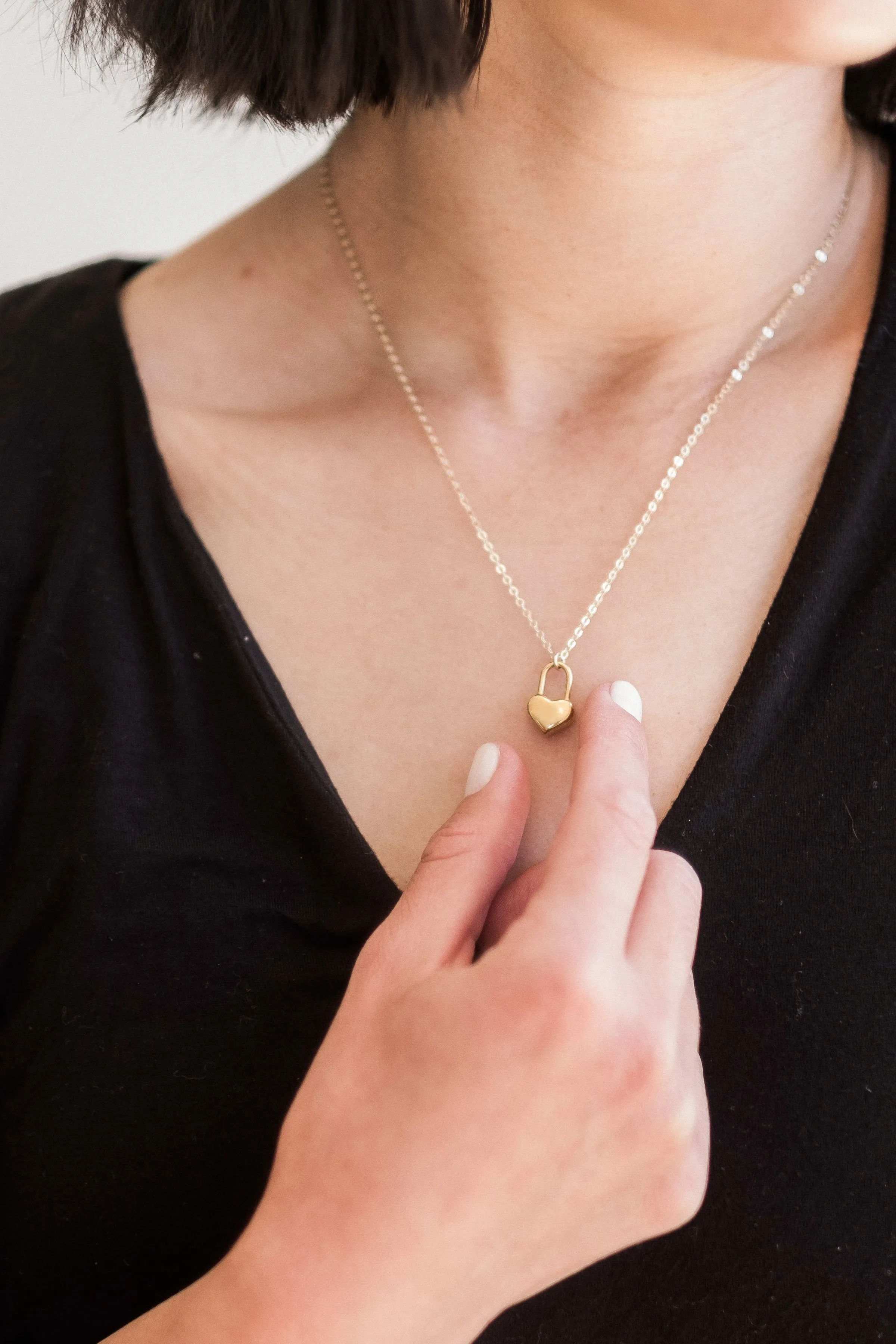 Solid Heart Padlock Necklace
