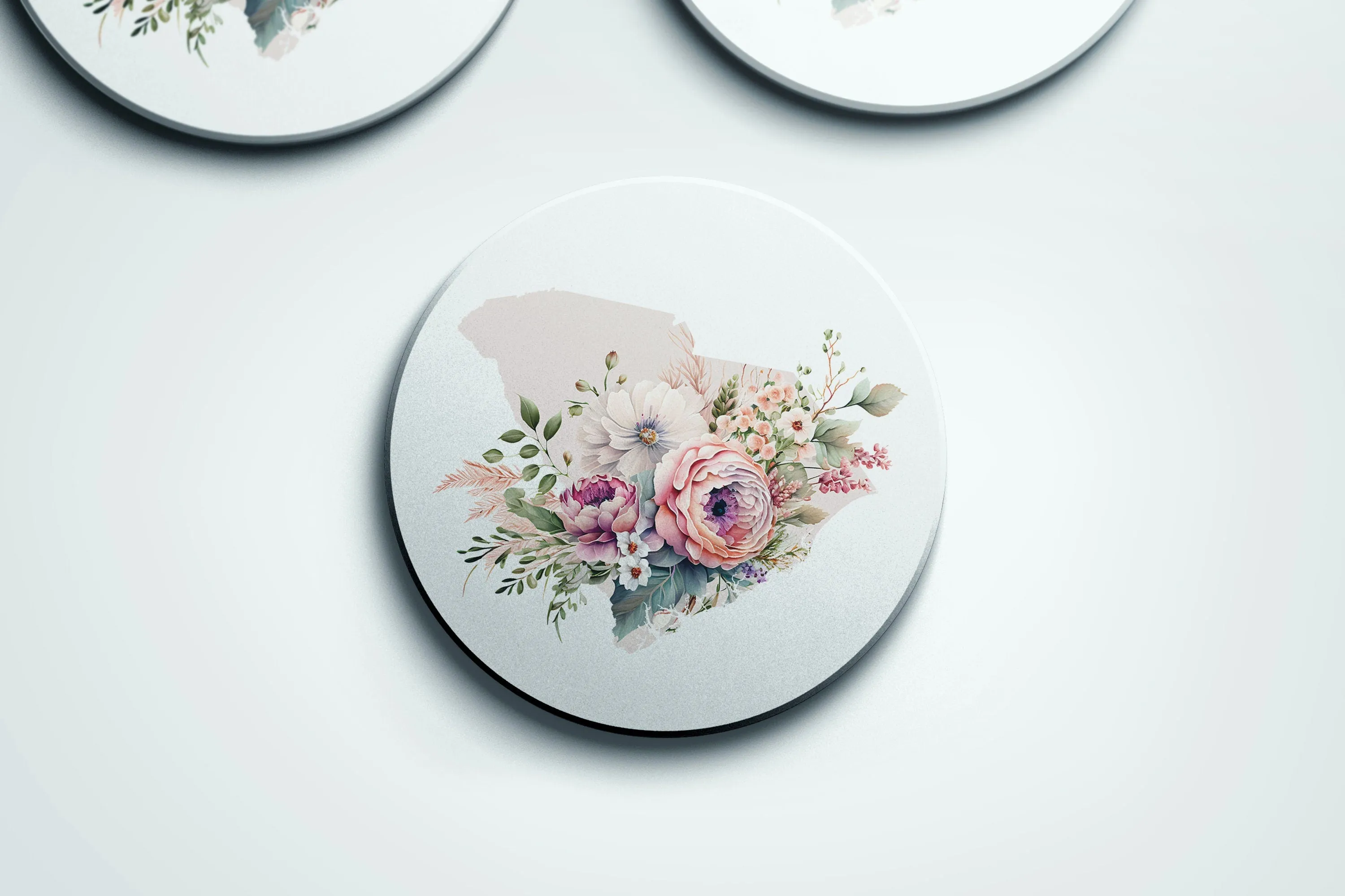 South Carolina Coasters Set of 4 - Seasonal Floral Designs, Perfect Gift for Plant Lovers & Home Decor Accent