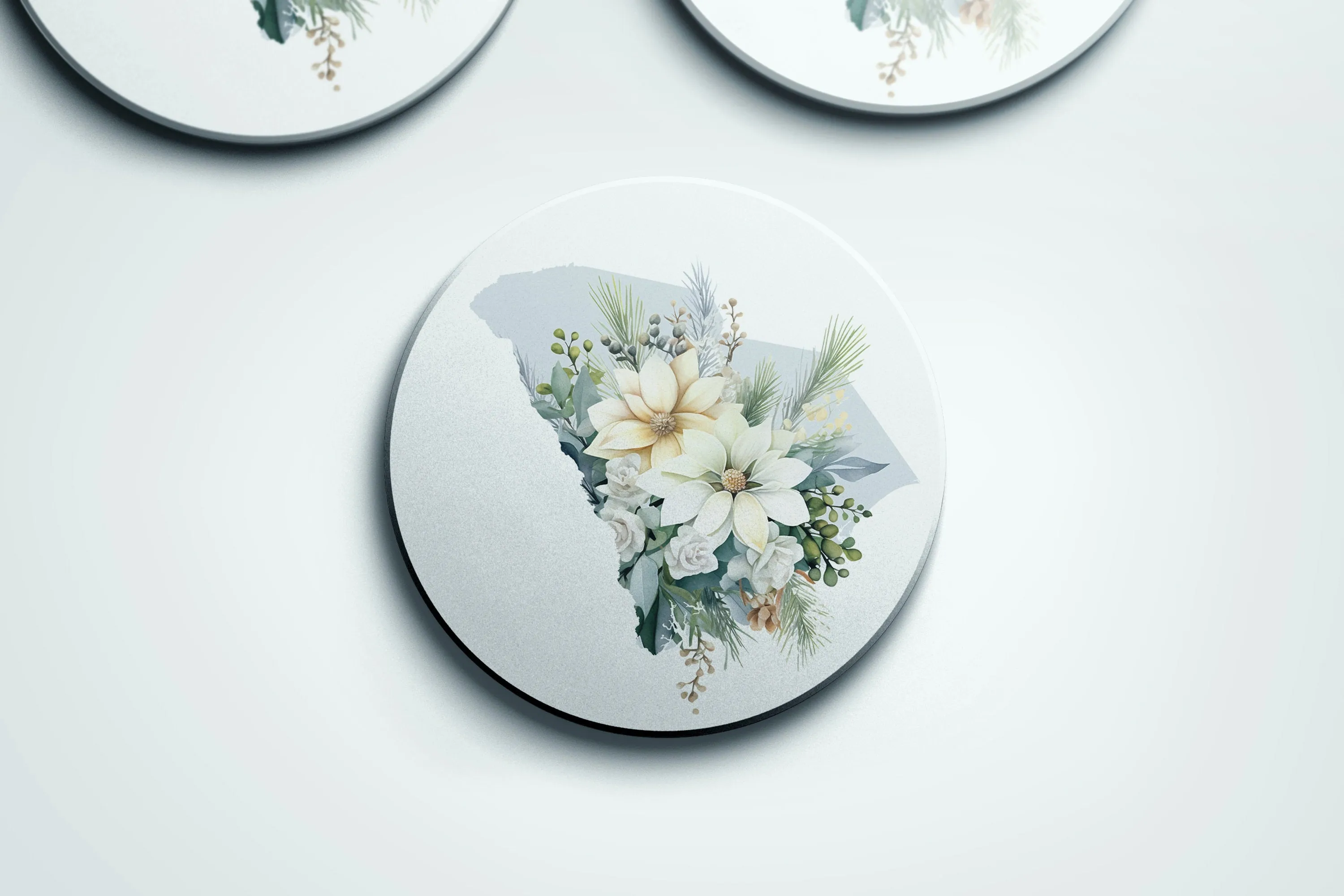 South Carolina Coasters Set of 4 - Seasonal Floral Designs, Perfect Gift for Plant Lovers & Home Decor Accent