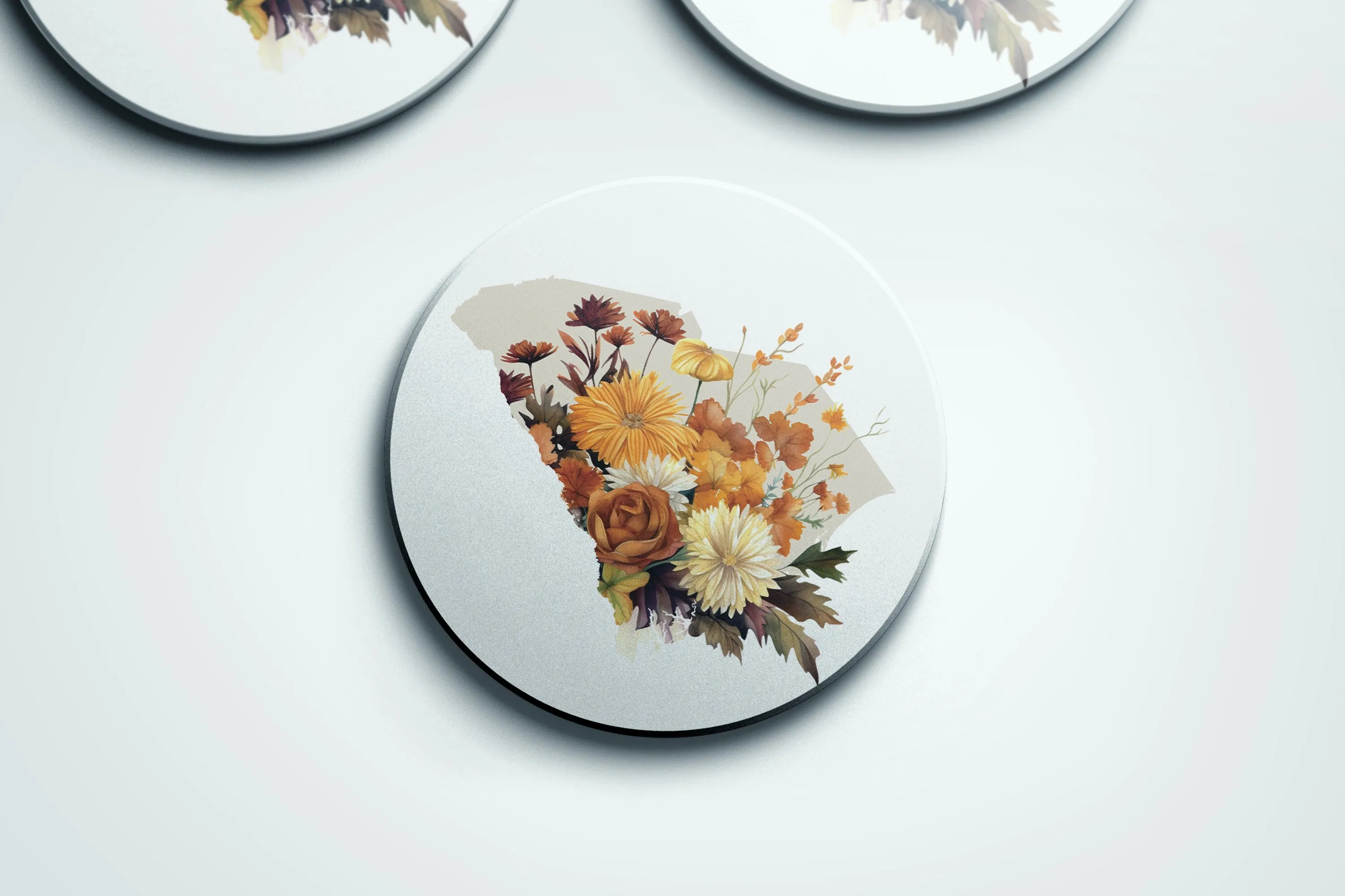 South Carolina Coasters Set of 4 - Seasonal Floral Designs, Perfect Gift for Plant Lovers & Home Decor Accent