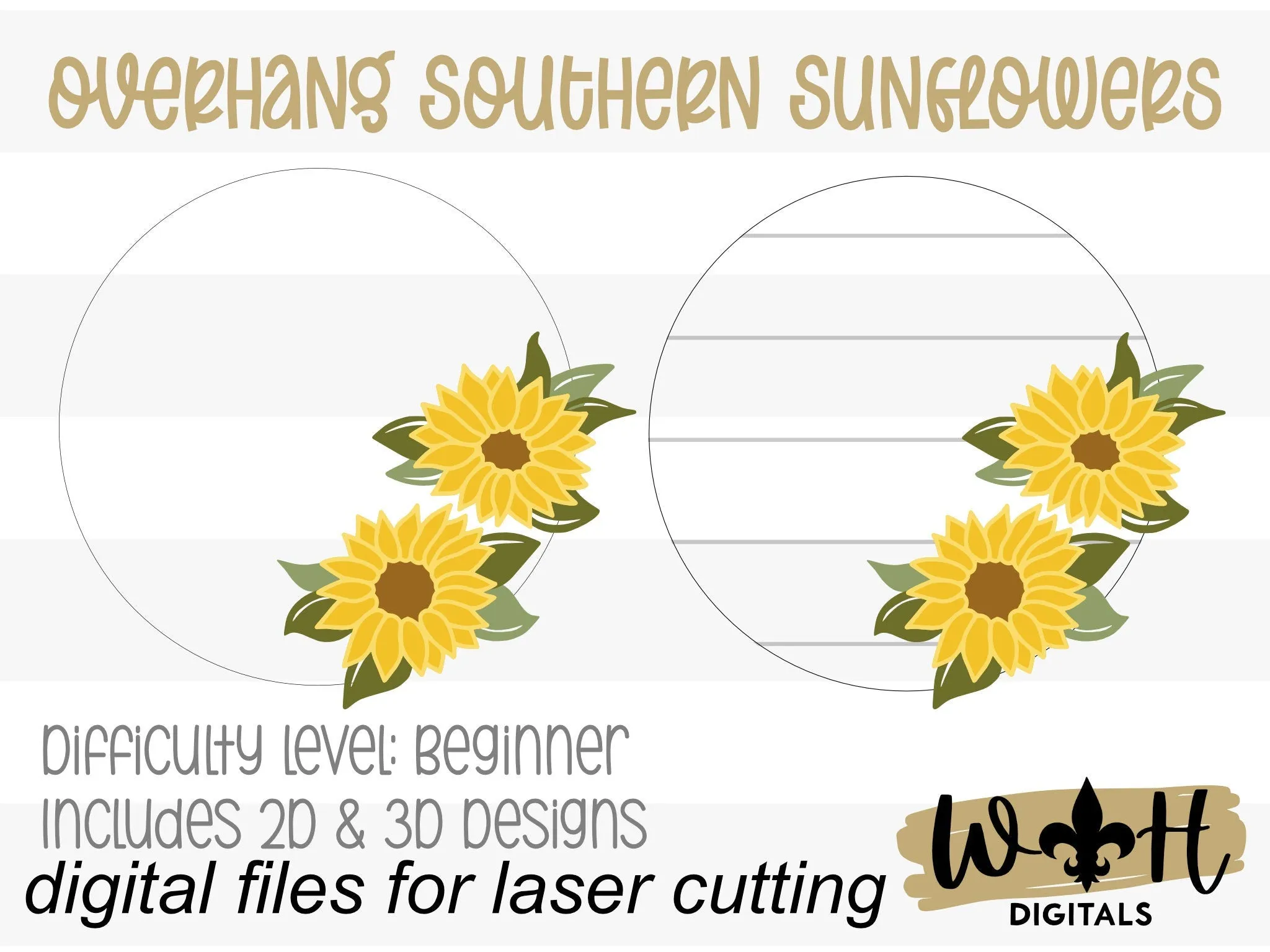 Southern Farmhouse Sunflower Door Hanger Floral Round - Seasonal Sign Making and DIY Kits - Cut File For Glowforge Lasers - Digital SVG File