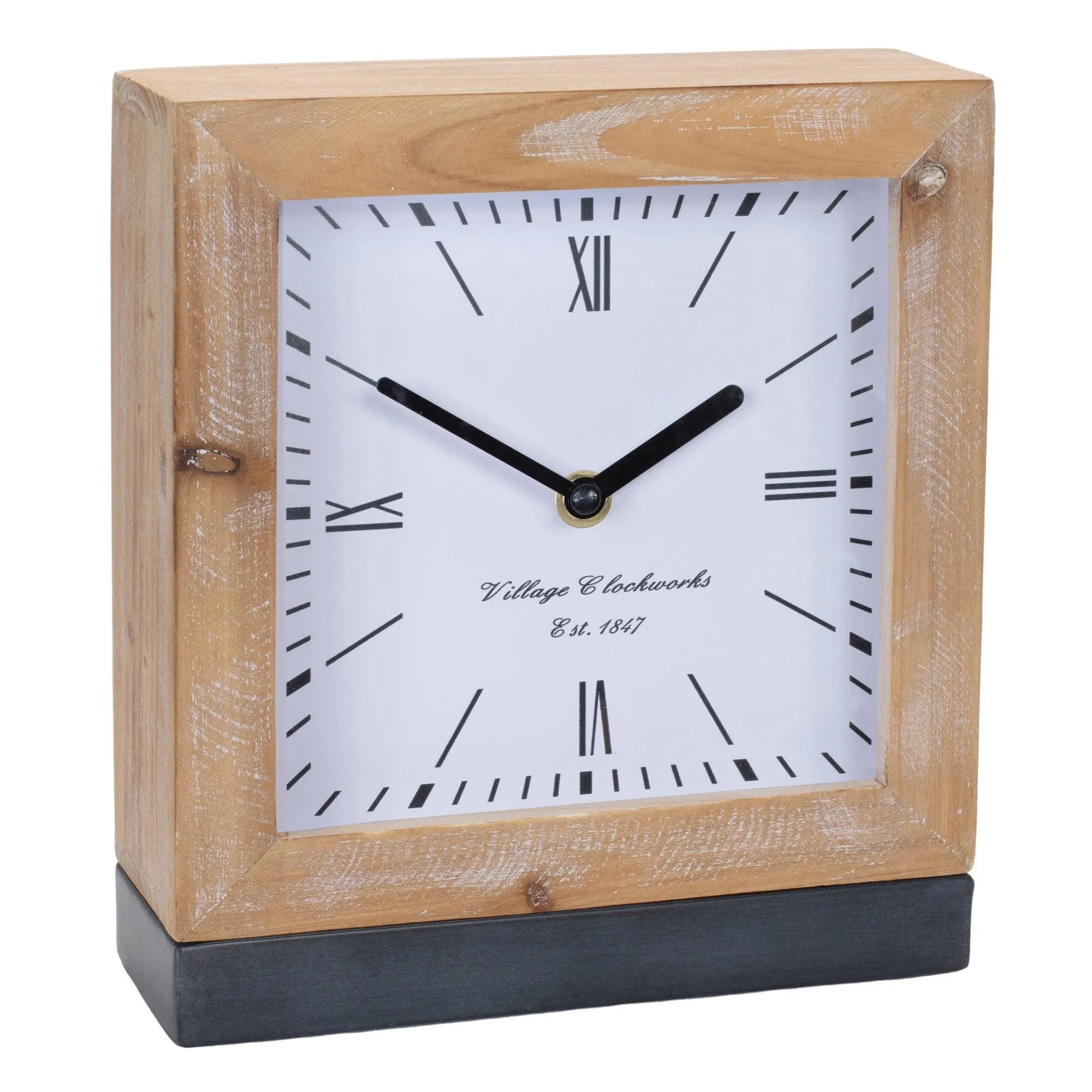 Square Fir Wood Clock Under Glass 9"H