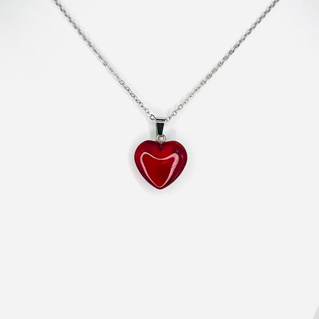 Stainless Steel Red Heart Pendant Necklace: Modern and Cute