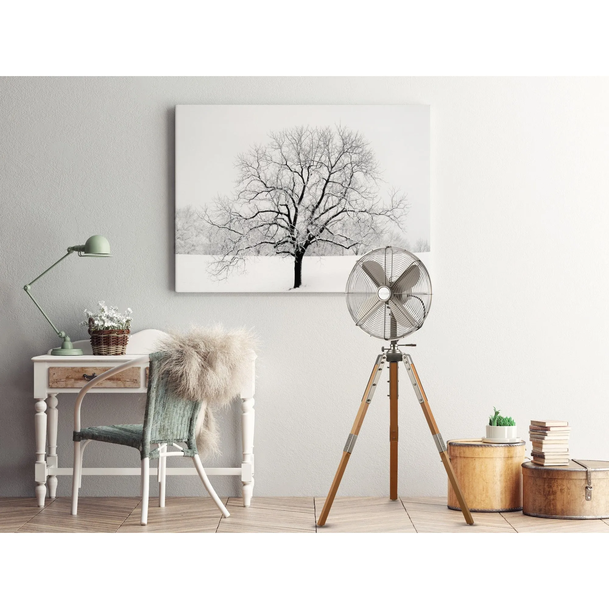 Star Tripod 16" Oscillating Stand Fan Satin Nickel