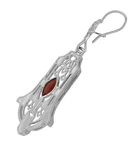 Sterling Silver Art Deco Geometric Almandite Garnet Dangling Filigree Earrings