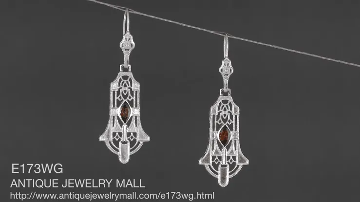 Sterling Silver Art Deco Geometric Almandite Garnet Dangling Filigree Earrings