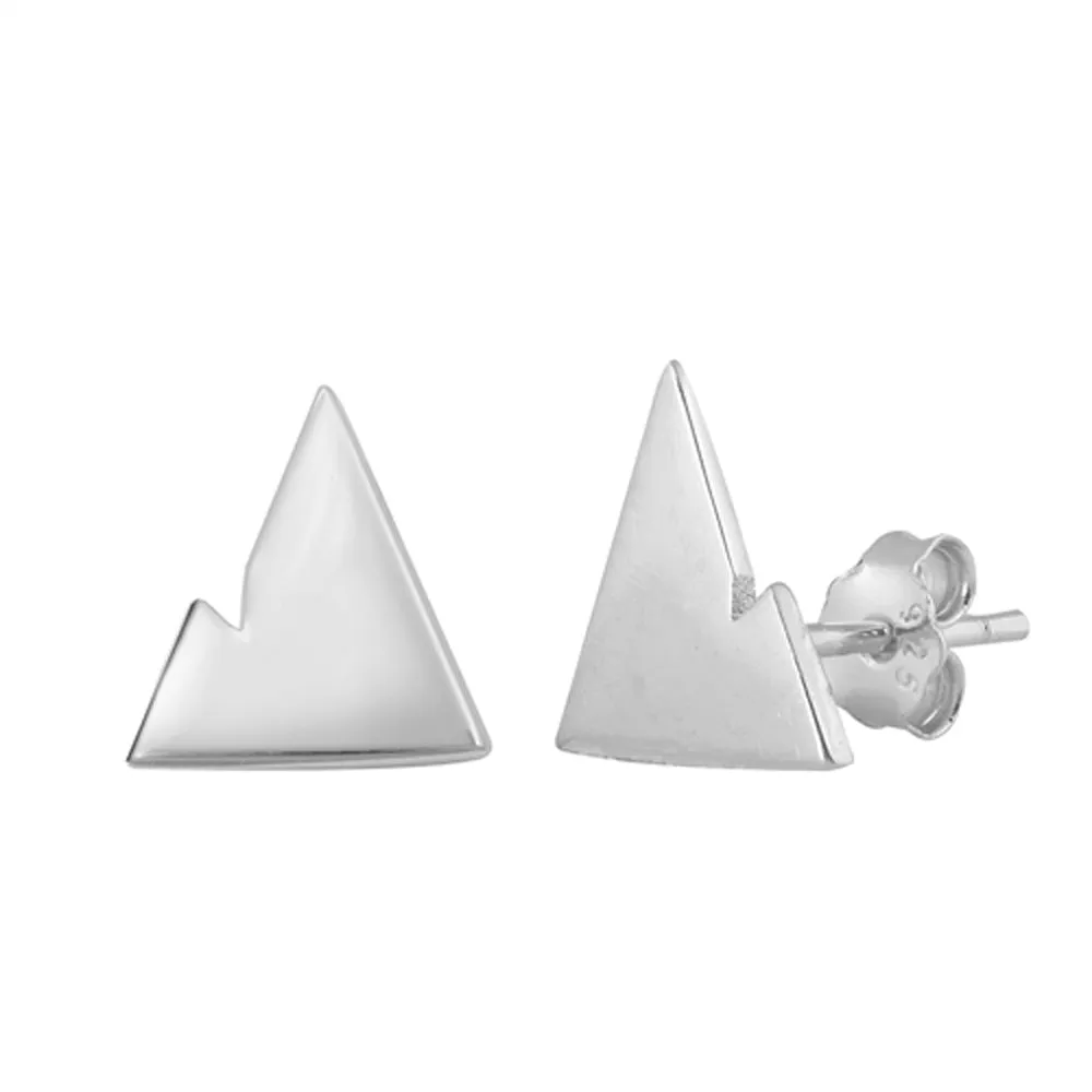 Sterling Silver Modern Mountain Range Nature Outdoors Minimalist Earrings 925