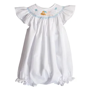 Stork Smocked Girl Bubble with Angel Sleeves