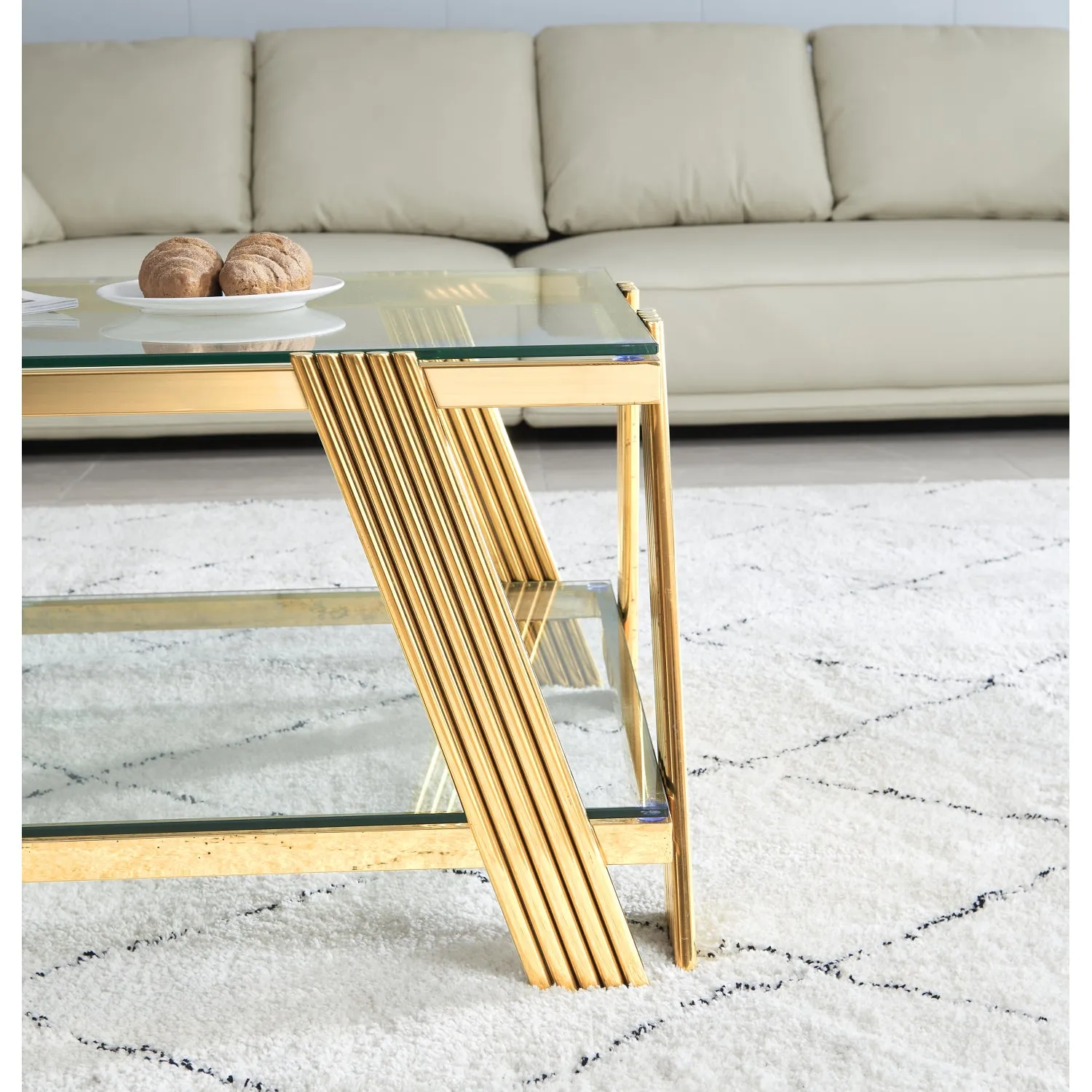 Streamdale Gold 47" Modern Glass Coffee Table with Storage