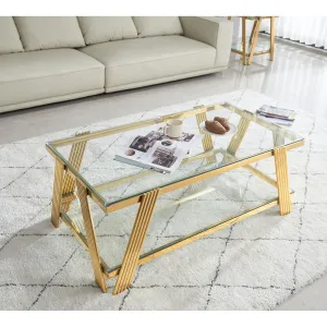 Streamdale Gold 47" Modern Glass Coffee Table with Storage